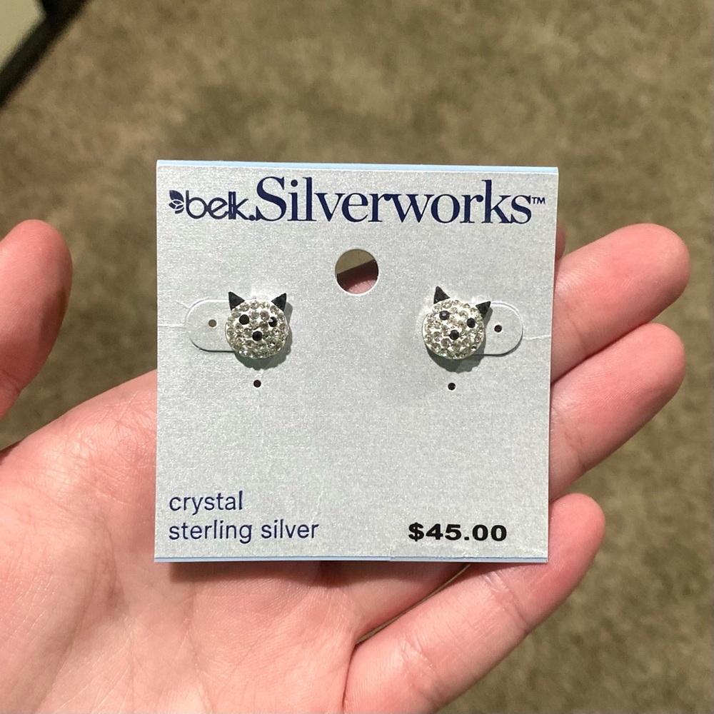 NEW sterling silver cat earrings